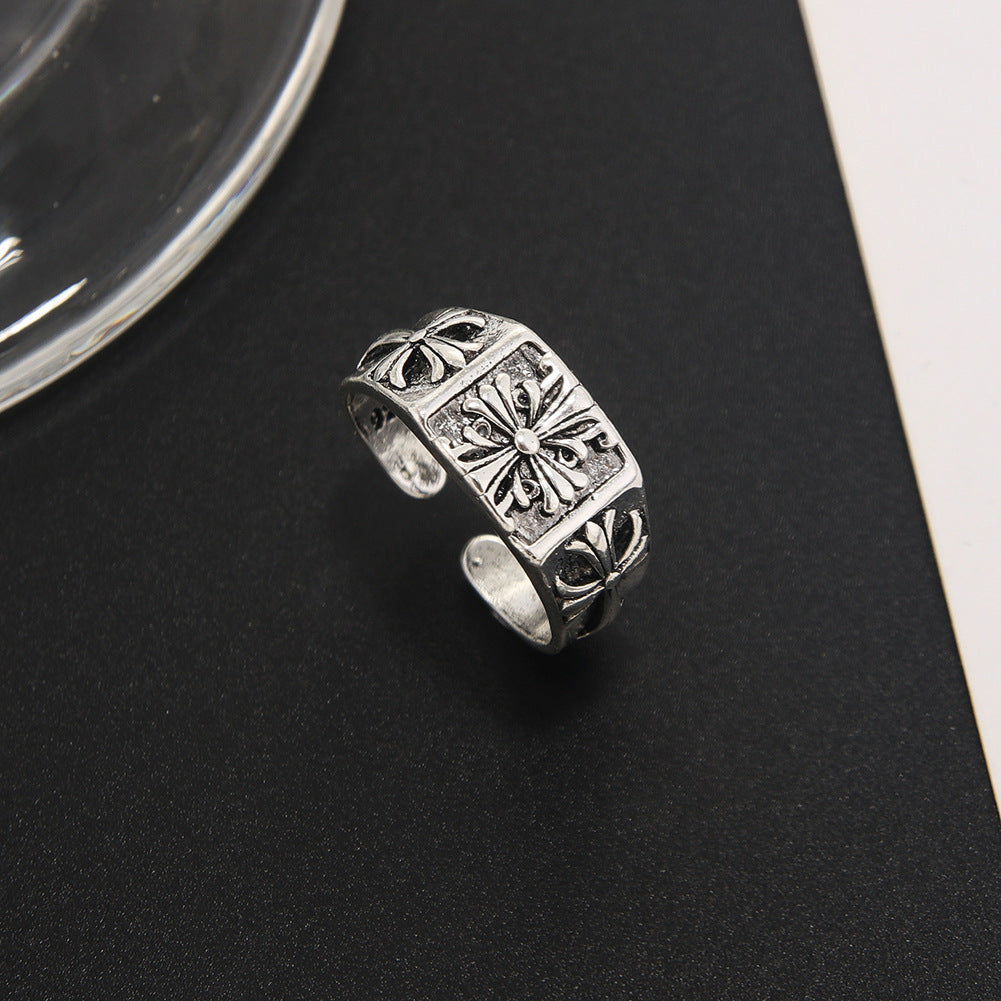 Wholesale Retro Cross Design Men' s Adjustable Ring Antique Silver Alloy Jewelry Accessory