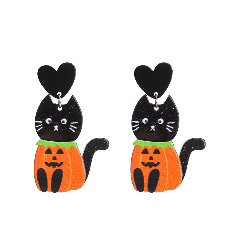 Wholesale  Pumpkin Cat Skull Funny Exaggerated Acrylic Halloween Earrings