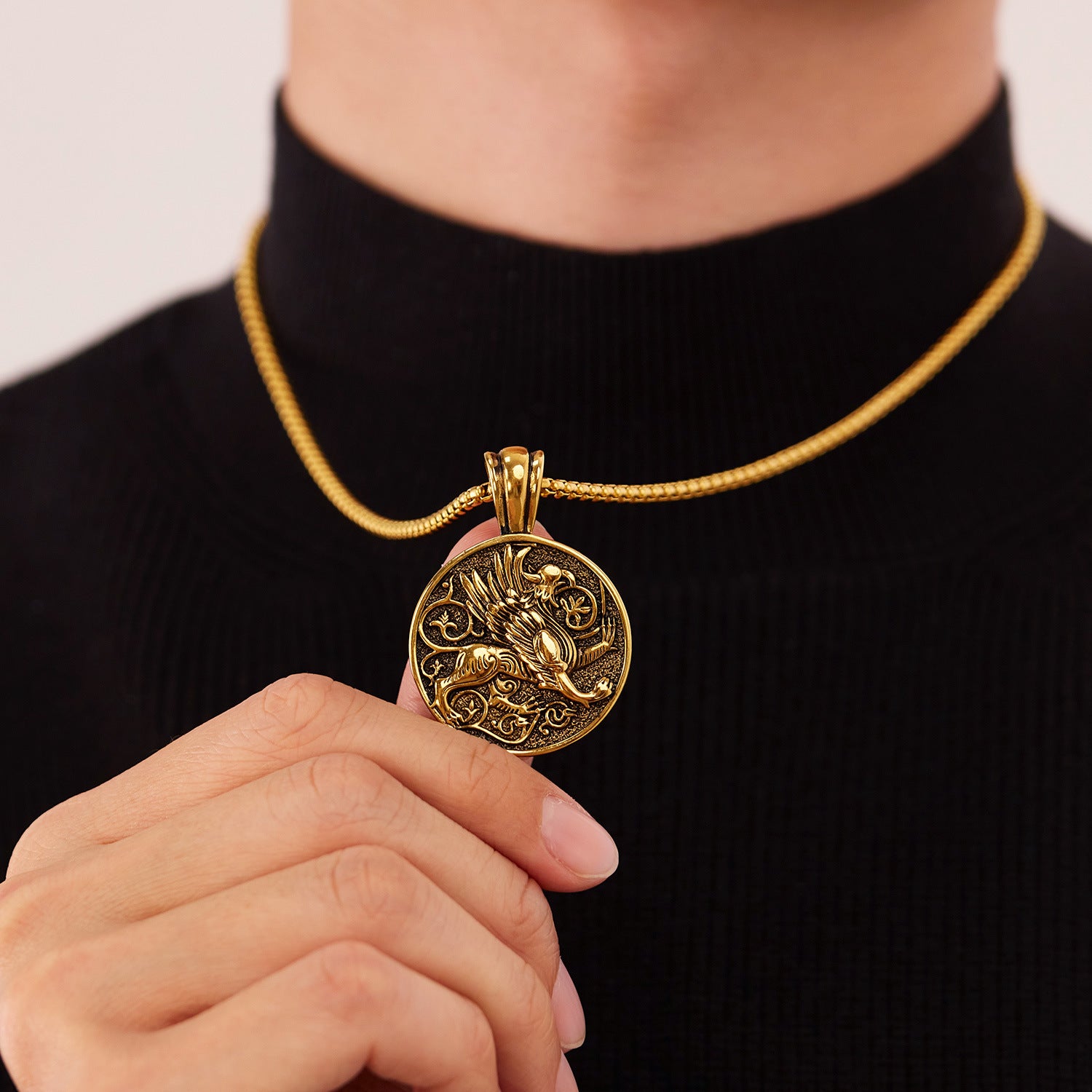 Wholesale Titanium Steel Greek Mythology Griffin Amulet Pendant  Necklace