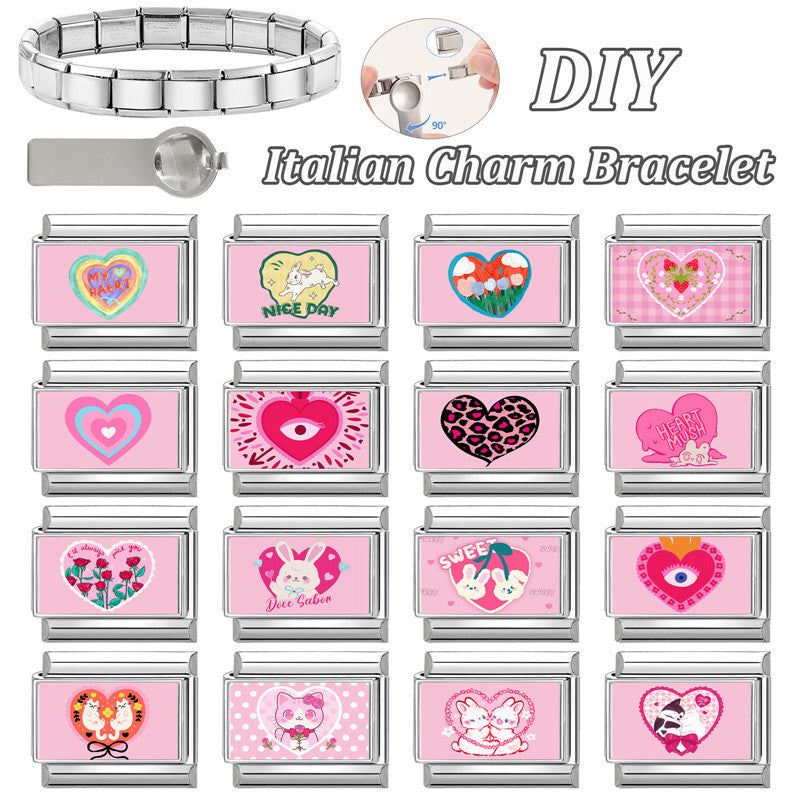 Wholesale 9mm Italian Charm Starter Bracelets DIY Heart Series Stainless Steel Composable Bracelet