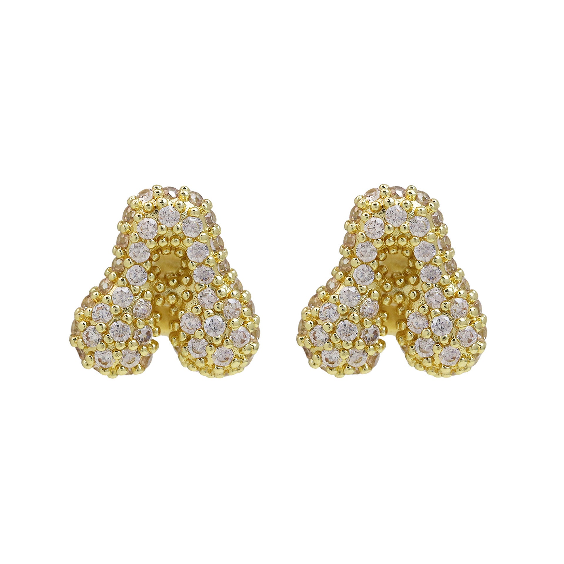 Wholesale 18k Brass Balloon Bubble Zircon small size 26 English Cute Letter Earrings