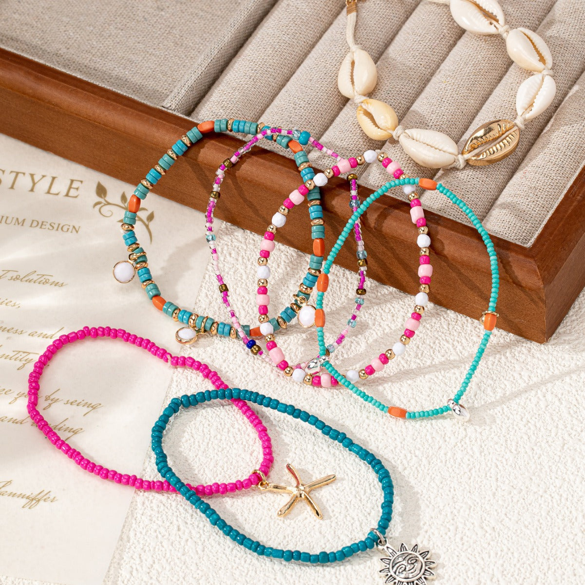 Wholesale Bohemian Bohemian holiday style shell beads starfish rice beads anklet
