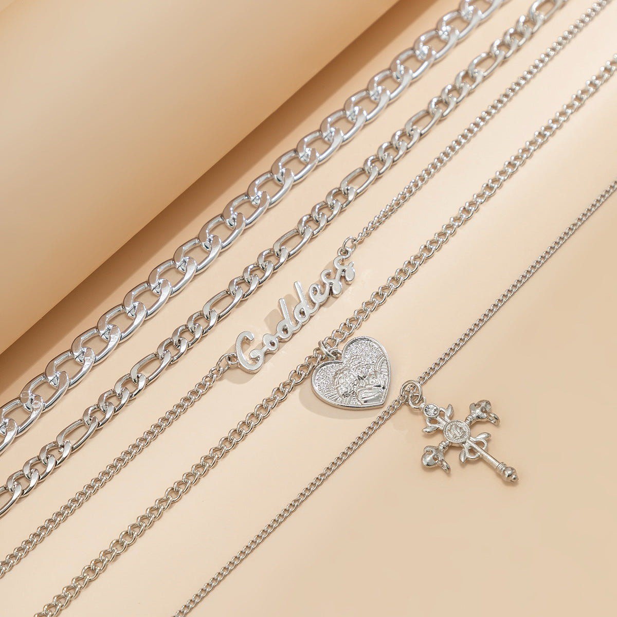 Wholesale Vintage Multi-layer Embossed Cross Portrait Necklace Letter Chain Choker Necklace ACC-NE-DN012