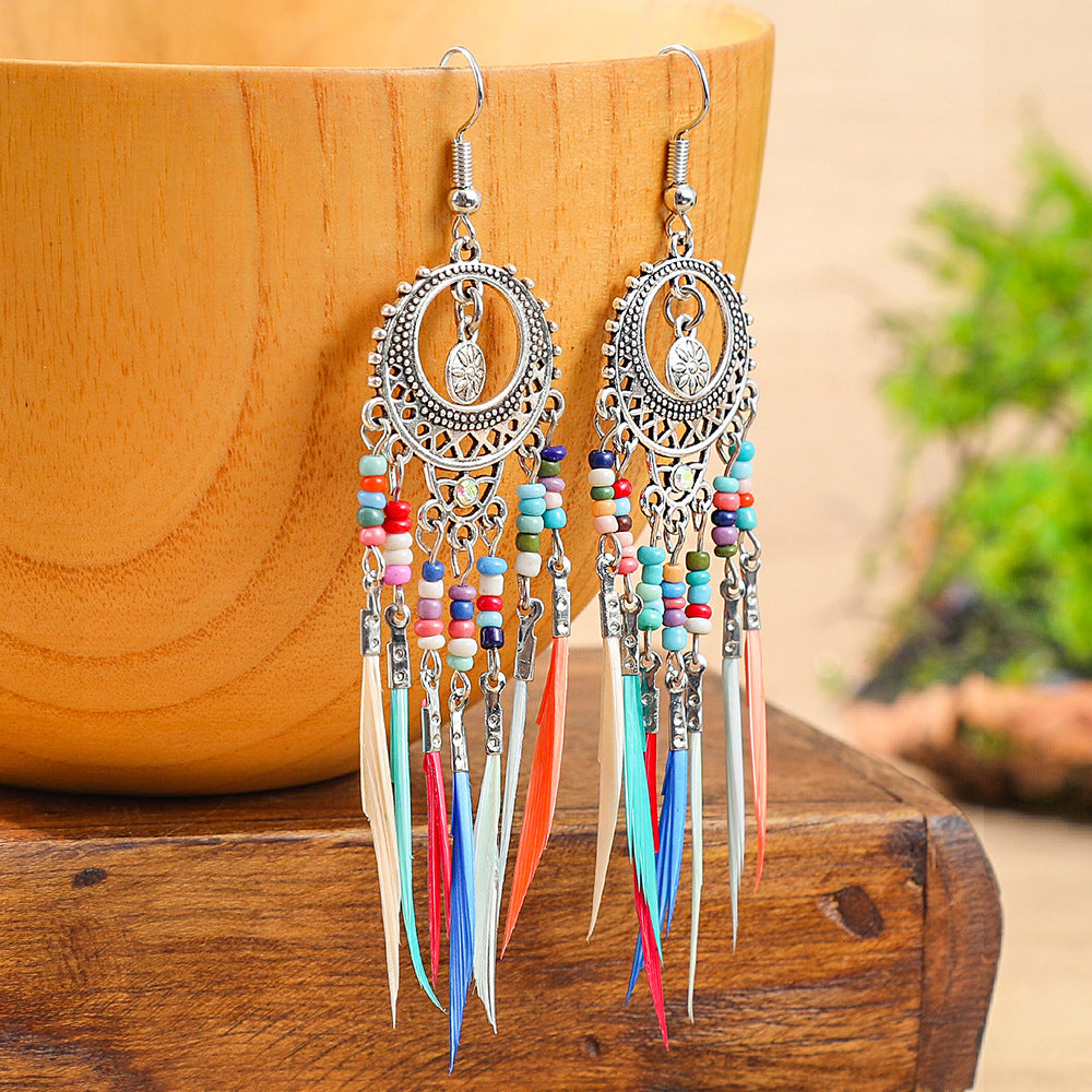 Wholesale Retro Palace Style Geometric Hollow Tassel Earring Set - Trendy Fashion Accessory for Everyday Wear