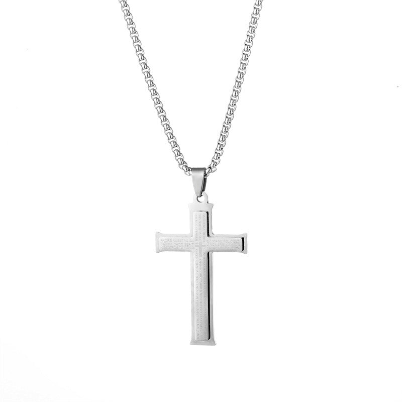 Wholesale Stainless Steel Vintage Cross Pendant Necklace For Men Double Layer Layering Jewelry Fashion Accessory