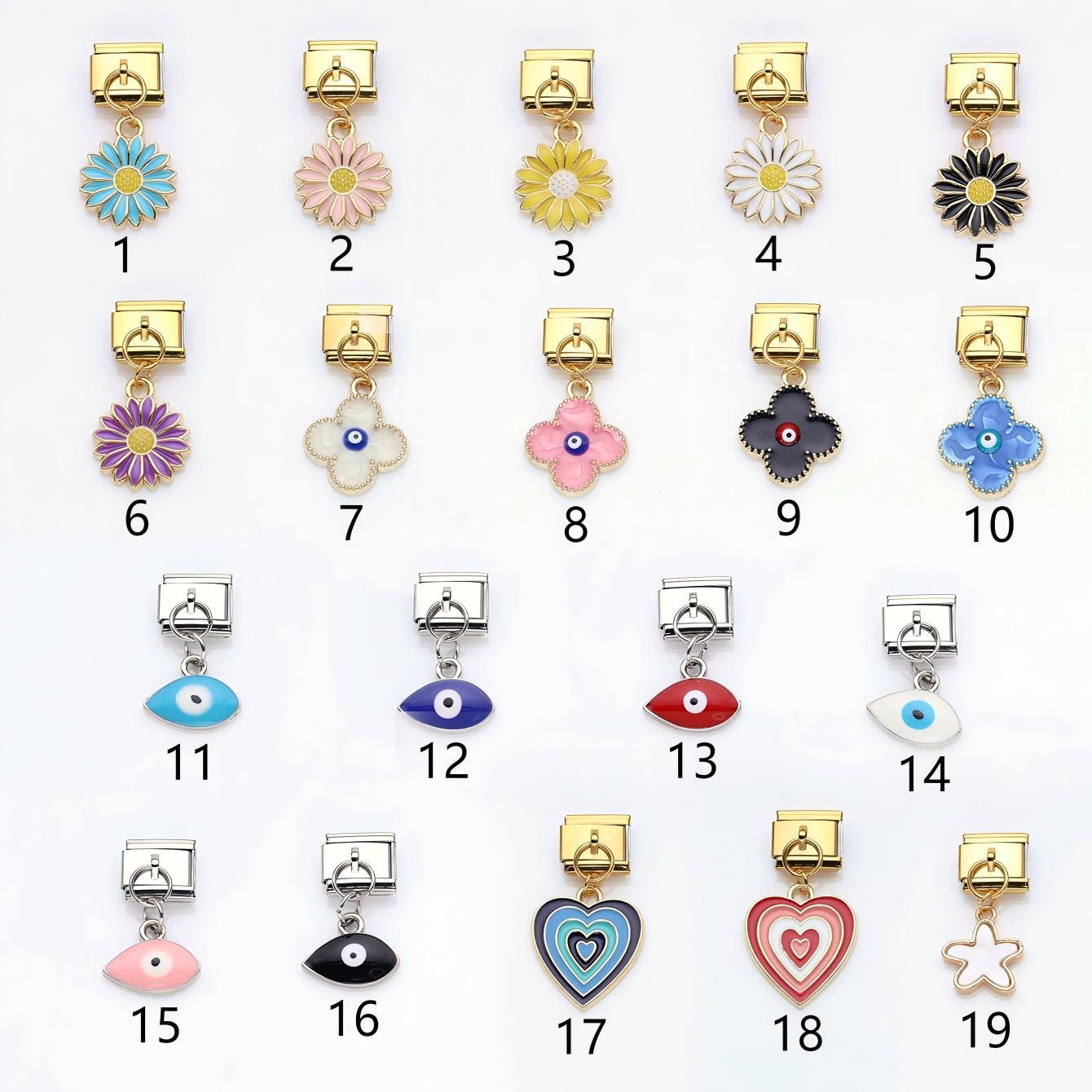 Wholesale 10pcs Italian Charm Bracelet 9mm DIY Splicing Creative Pattern Pendant Stainless Steel Composable Bracelet