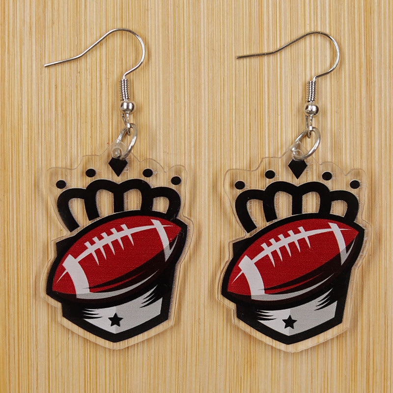 Wholesale Sports Style Ball Cute Cartoon Crown Rugby Football Ladies Acrylic Earrings