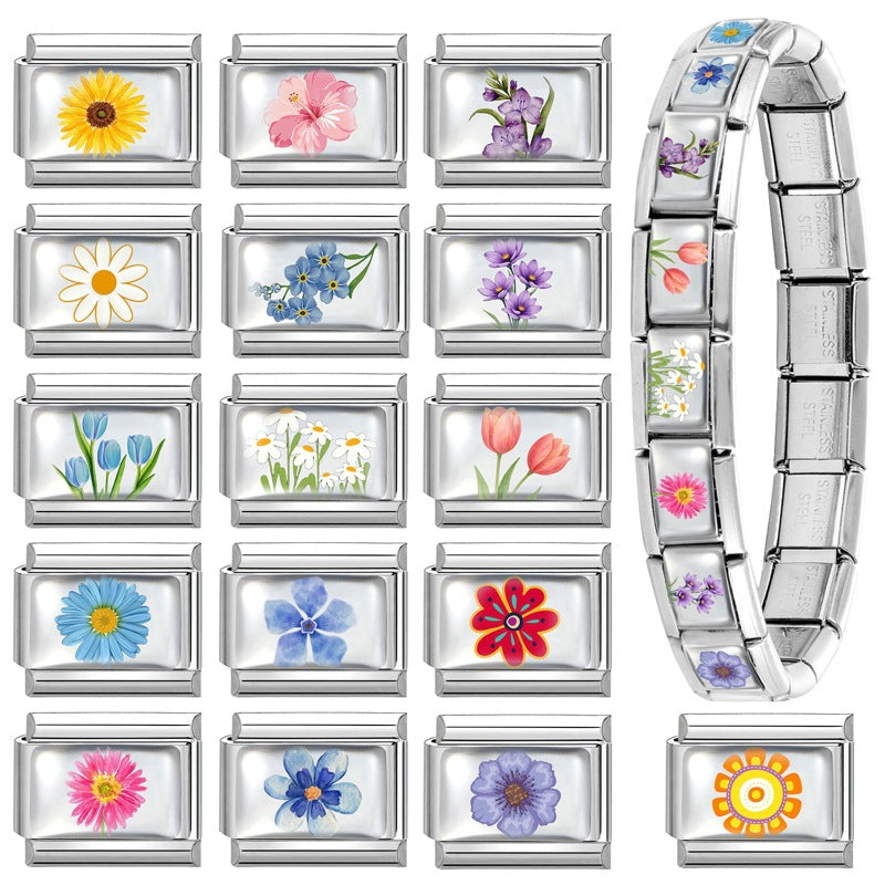 Wholesale 9mm Italian Charm Starter Bracelets DIY Flower Series Stainless Steel Composable Bracelet
