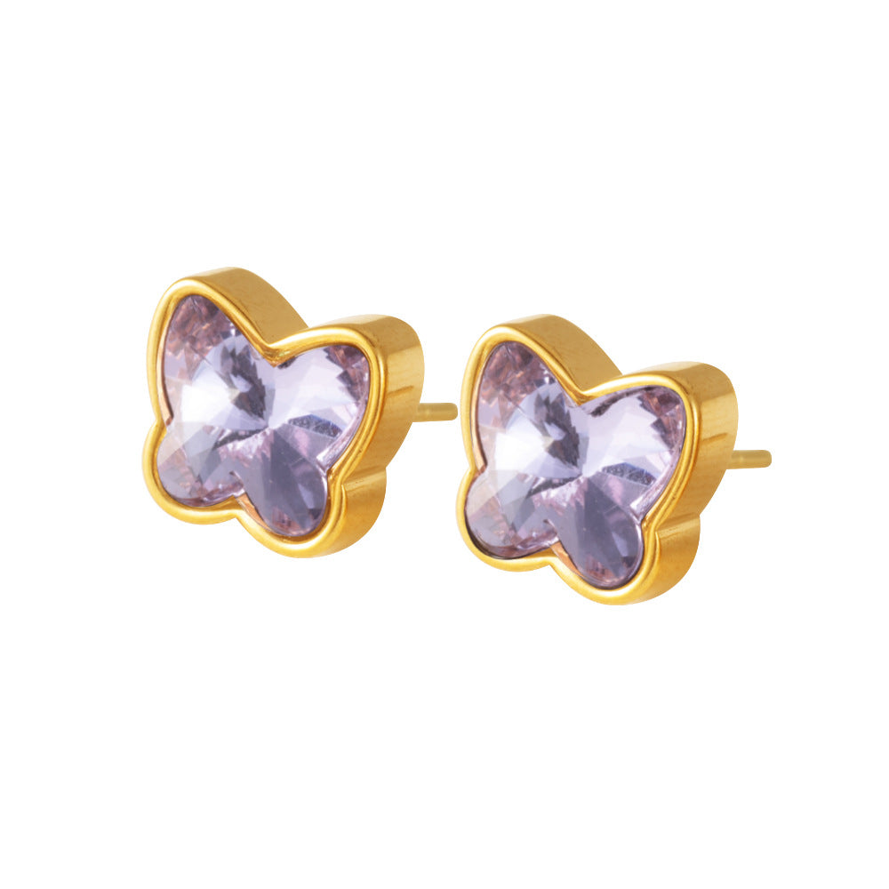 Wholesale Gold Plated Stainless Steel Butterfly Earrings Colorful Details Women Jewelry Accessory