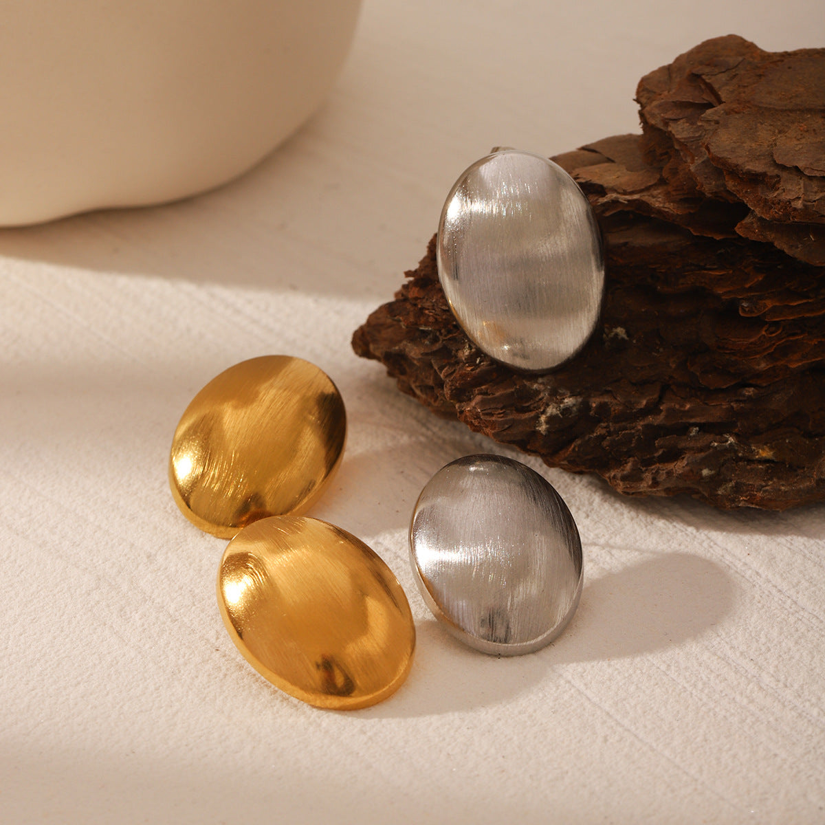 Wholesale Geometric Oval Retro Wire-drawing Stainless Steel Earrings