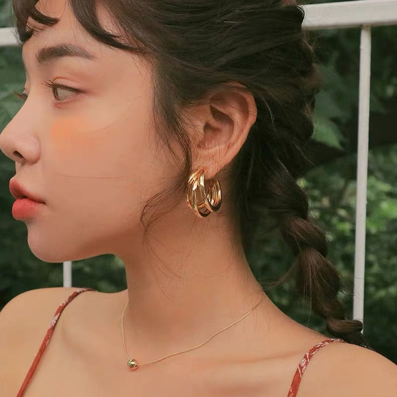 Wholesale  metal earrings three-ring circle C- shaped  earrings