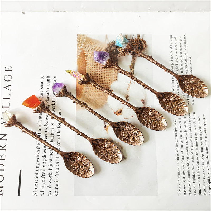 Wholesale Natural Crystal Stone Inlaid Spoon Vintage Carved Crystal Crafts ACC-SPN-XiuK001