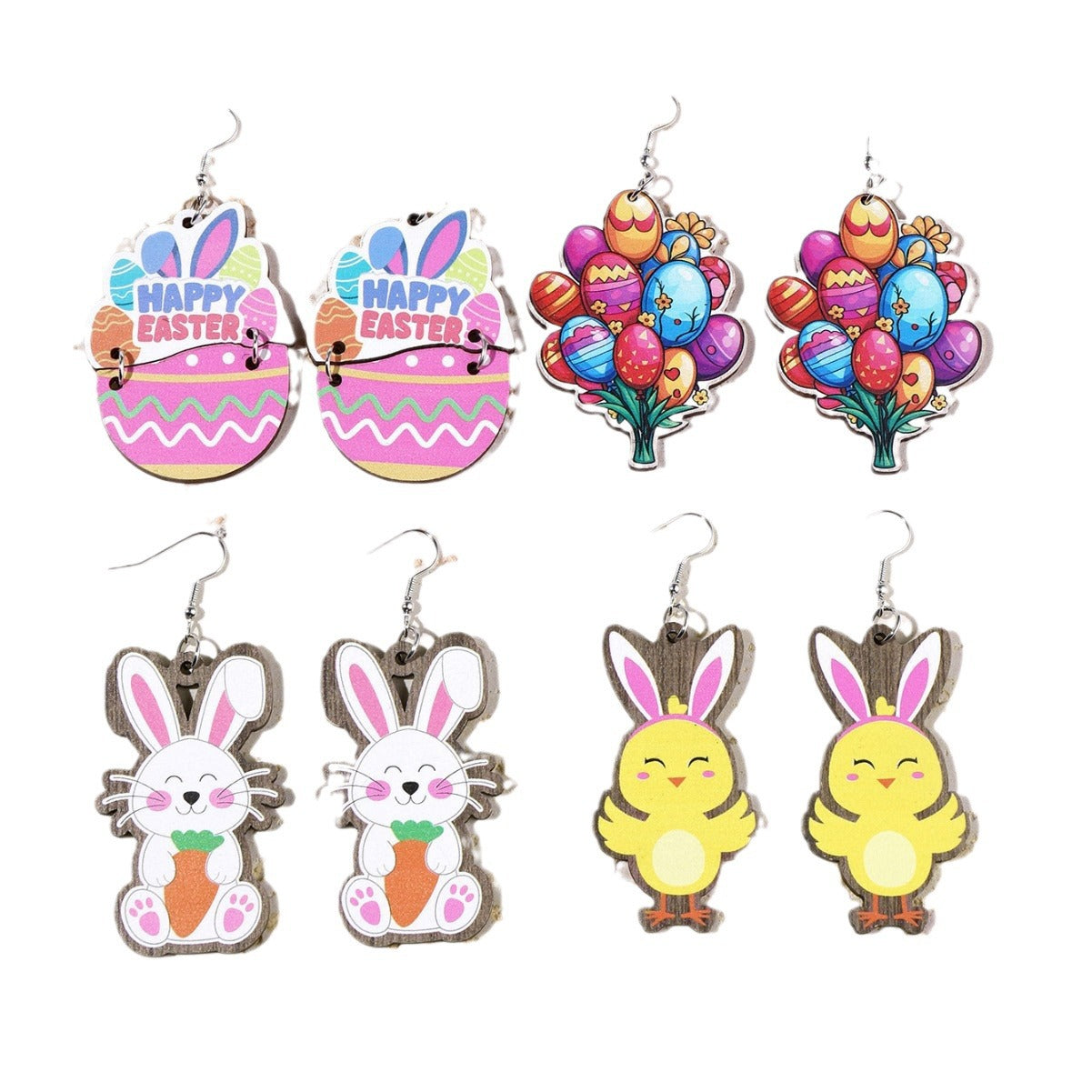 Wholesale 4pcs/set small egg bunny pattern Easter earrings