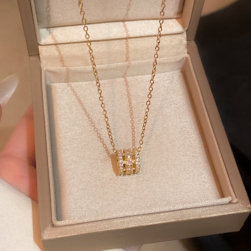 Wholesale Titanium Steel Collarbone Necklace with Zircon and Pearl Pendant