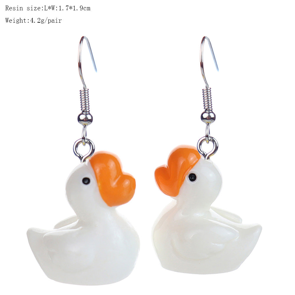 Wholesale three-dimensional cartoon flamingo goose little yellow duck earrings