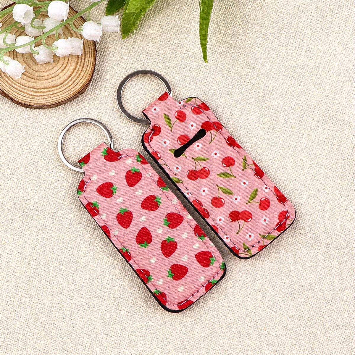 Wholesale 6pcs Strawberry Cherry Lipstick Case Keychain
