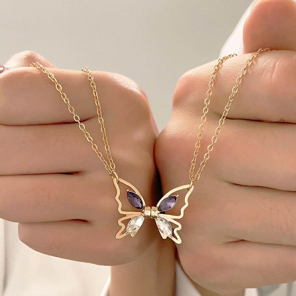 Wholesale butterfly magnetic inlaid white stone clavicle necklace