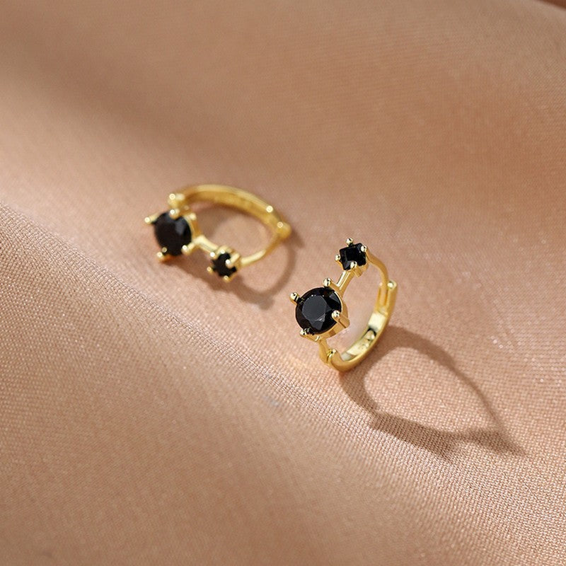 Wholesale copper inlaid black zircon silver gold earrings