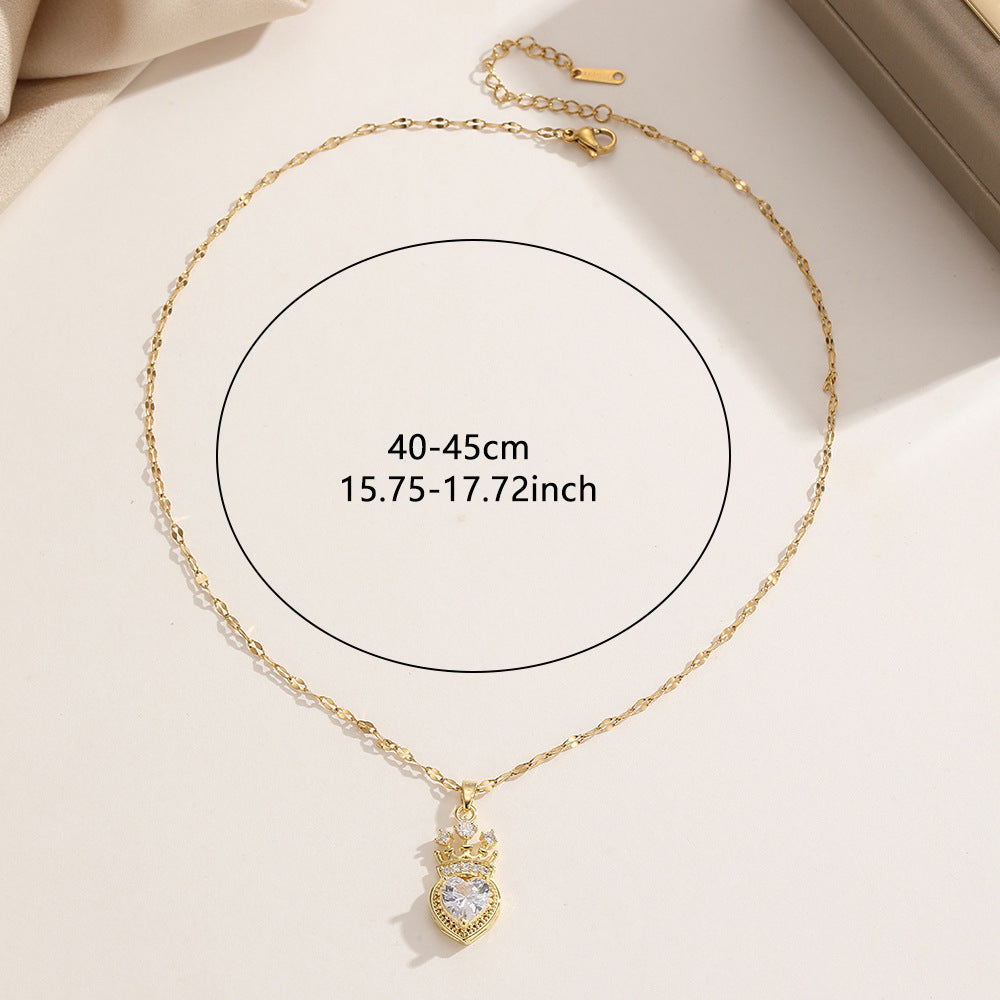 Wholesale Electroplated Zirconia Crown Heart Necklace Stylish Trendy Jewelry For Women