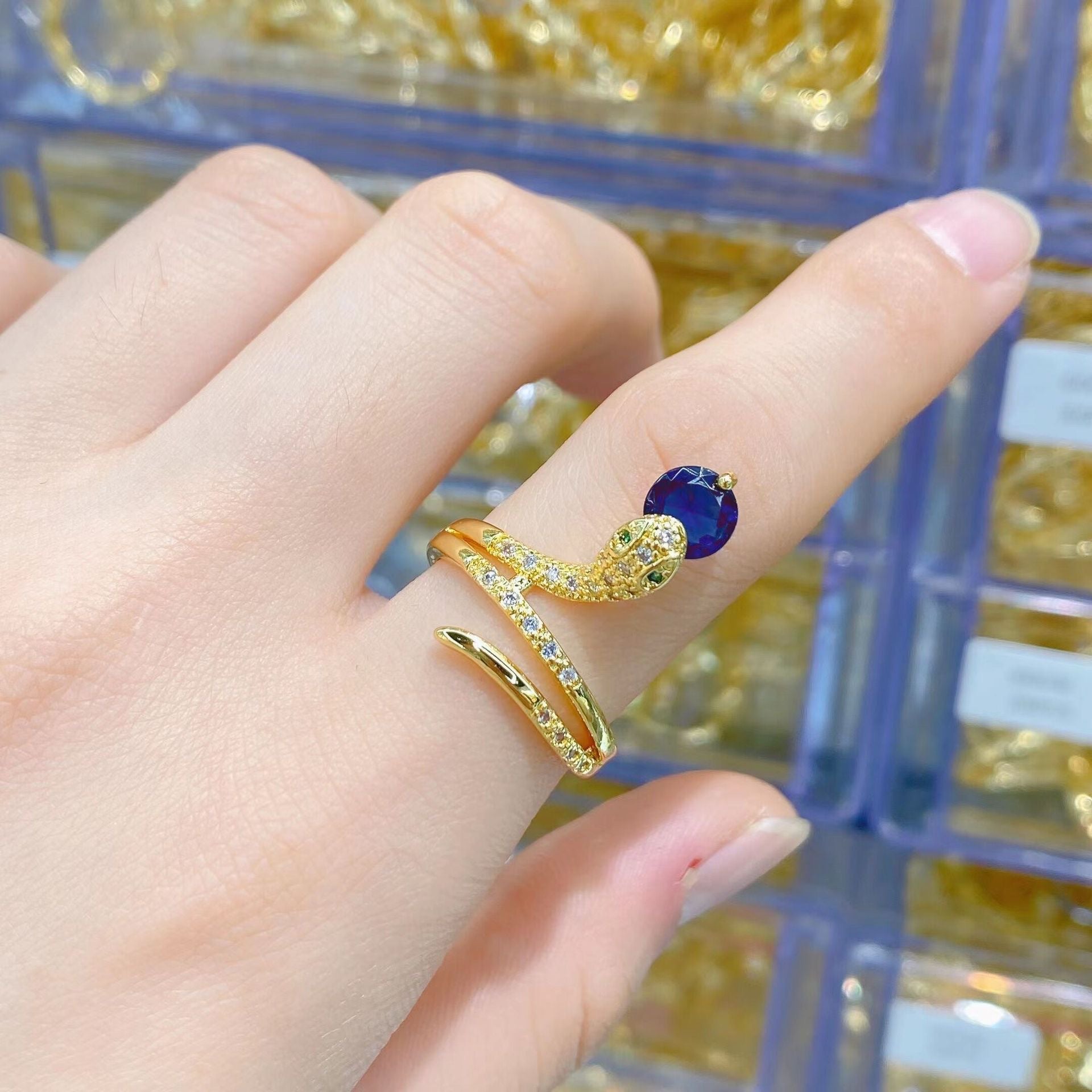 Wholesale Vintage Snake Design Copper Zircon Open Ring Trendy Women S Jewelry Accessory Gift
