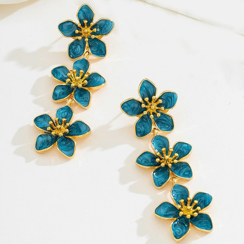 Wholesale sweet and elegant colorful drip flower earrings for women  retro long tassel flower earrings