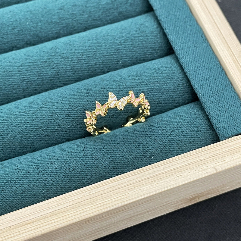 Wholesale Light Luxury Enamel Dropping Glaze Butterfly Flower Ring