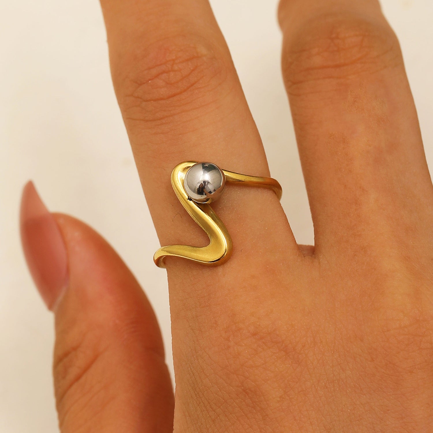 Wholesale Geometric Cut Out Lines Stainless Steel Open Ring