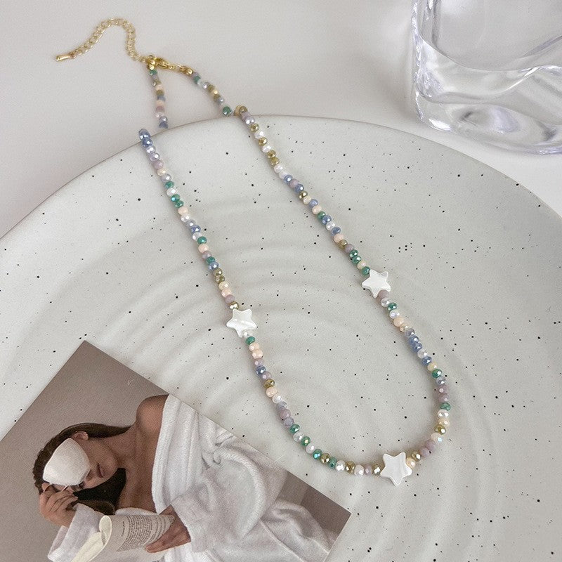 Wholesale Color Beaded Five-pointed Star Necklace