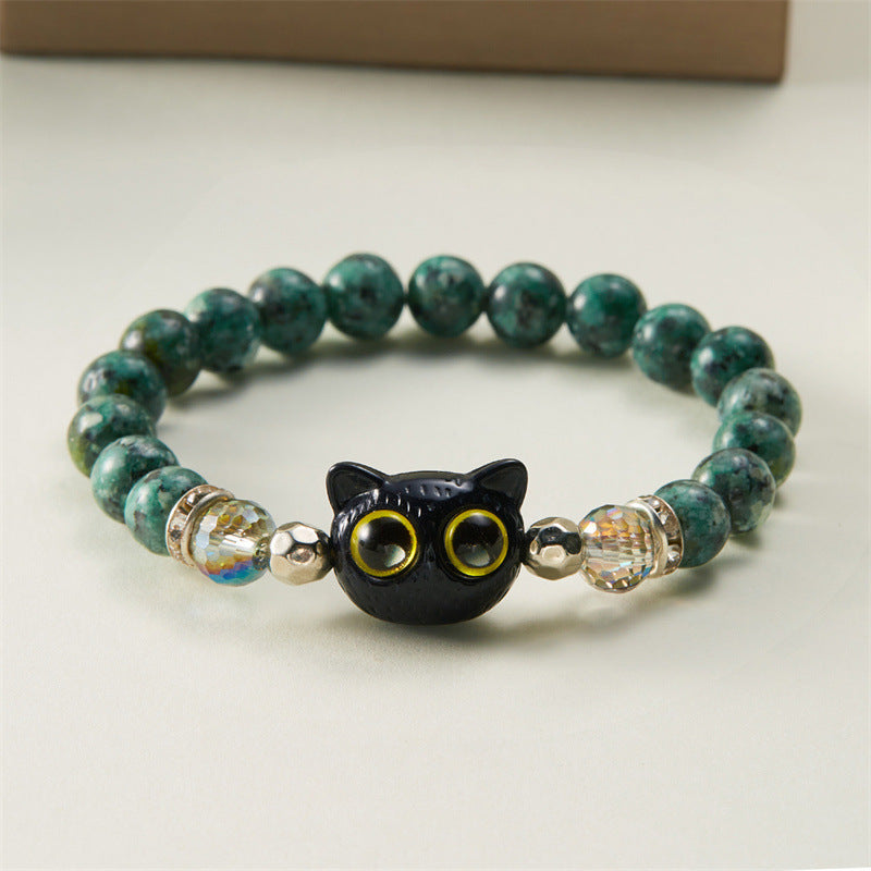 Wholesale Black Cartoon Kitten Natural Stone Beaded Bracelet ACC-BT-YingHao005