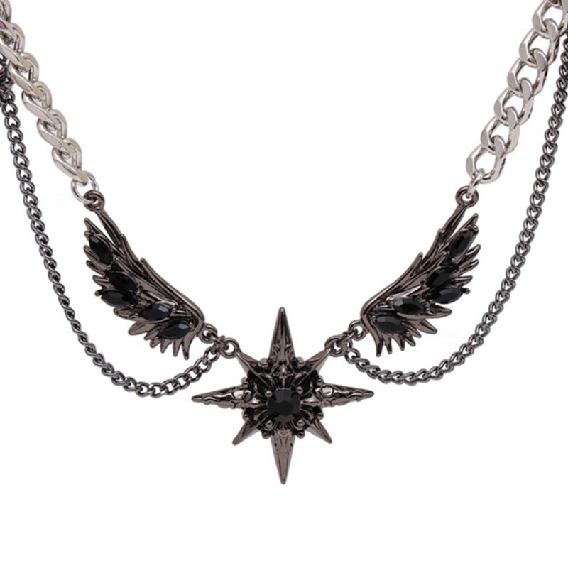 Wholesale Titanium Steel Black Star-Studded Necklace