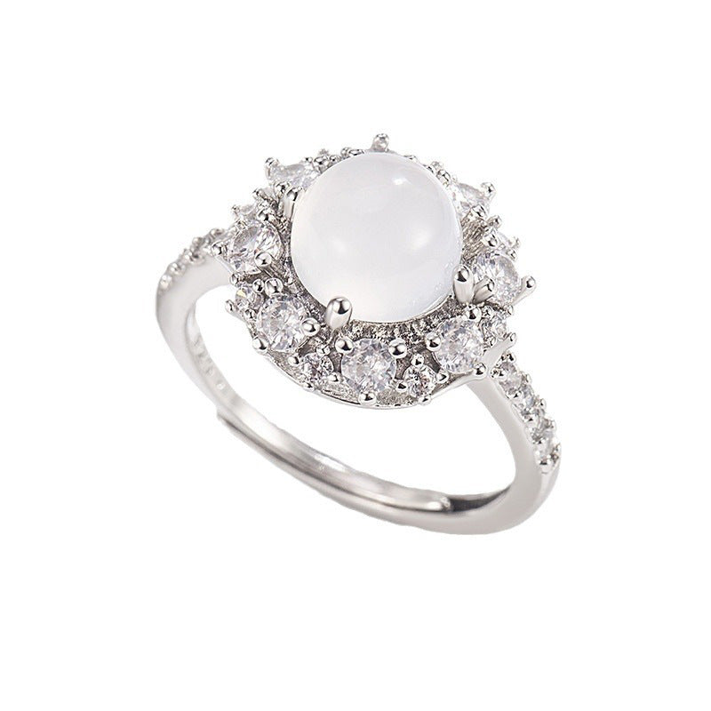 Wholesale  White Chalcedony Egg Face Ring