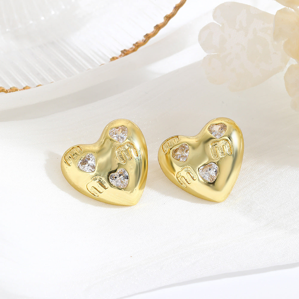 Wholesale  personality copper plated 18k zircon love earrings