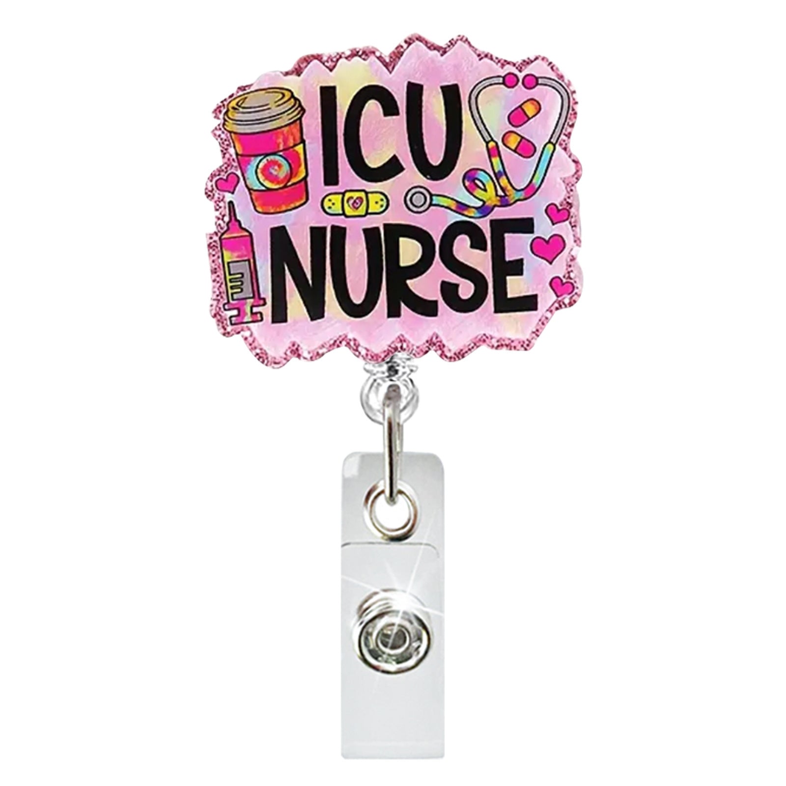 Wholesale Glitter Nurse ID Acrylic Badge Scroll Retractable Keychain Badge Reels ACC-KC-ChiHai011