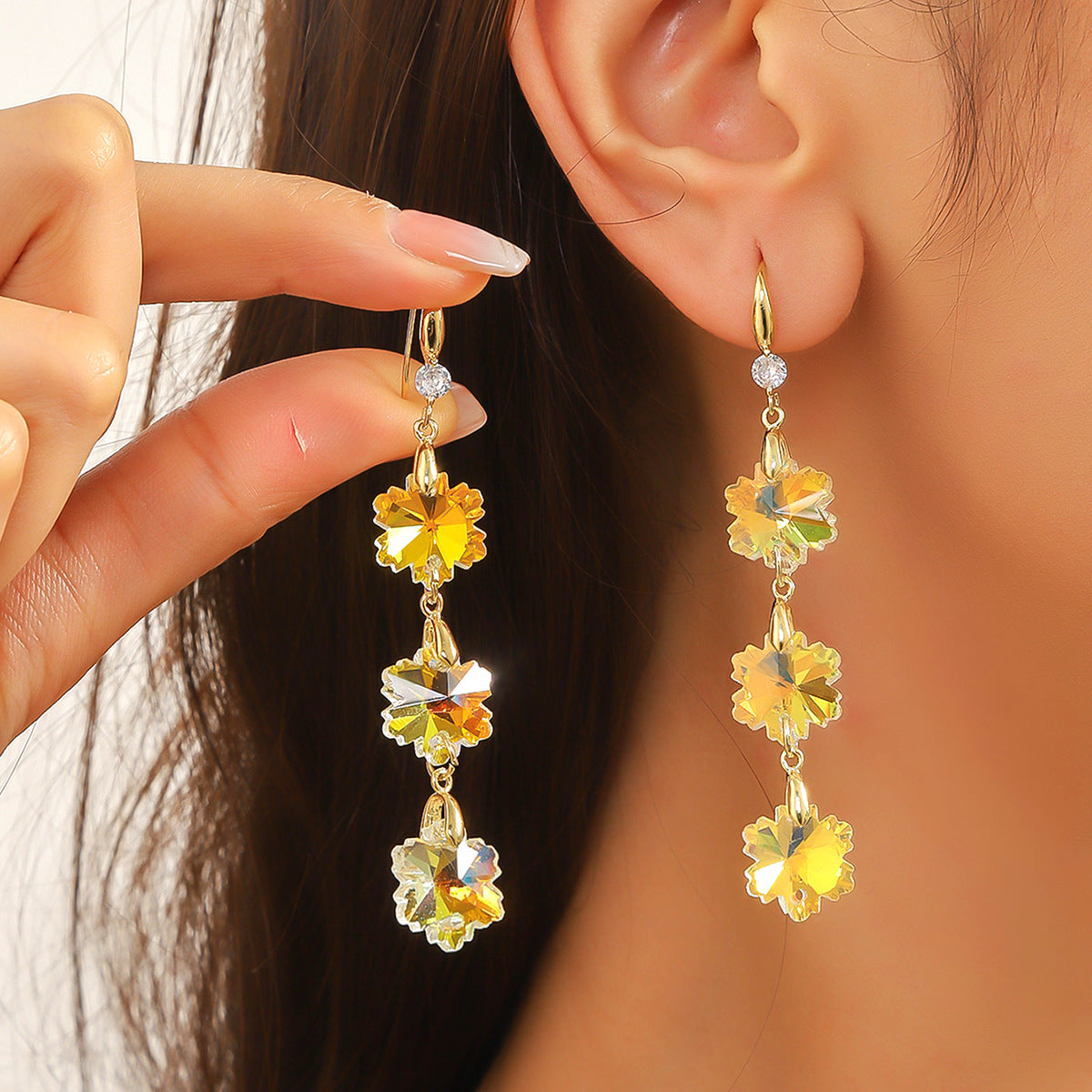 Wholesale  Long Grape Cluster Crystal Earrings  Luxury Zircon Crystal Drop Earrings