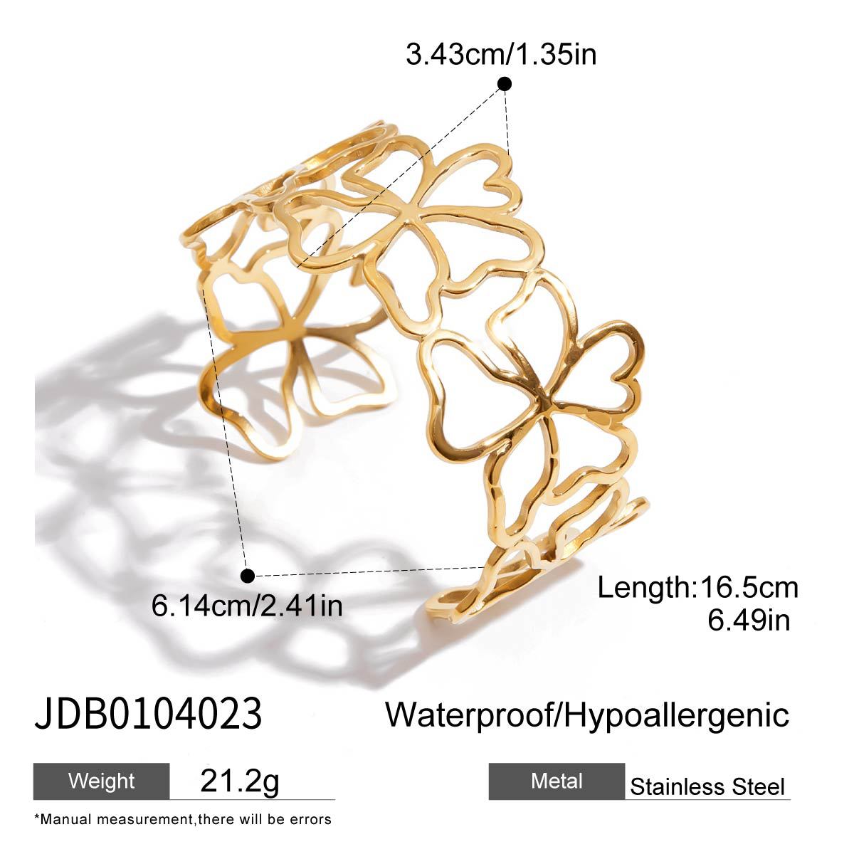 Wholesale Hollow Flower Open Bracelet 18K Gold Stainless Steel Bracelet