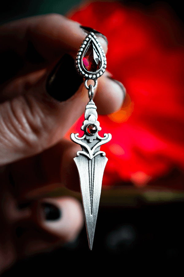 Wholesale  Retro Ruby Personality Dagger Tassel Earrings