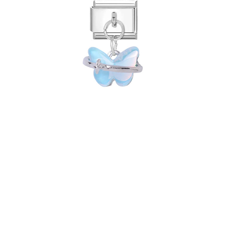 Wholesale Trendy Crystal Butterfly Heart Pendant Titanium Steel DIY Bracelet Charm for Fashion Accessory Gift