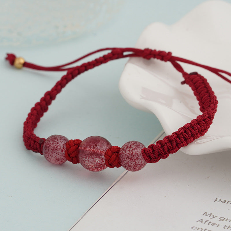 Wholesale 2PCS Obsidian Lucky Beads Red Strawberry Quartz Crystal Bracelet Natural Stone ACC-BT-Pufei001
