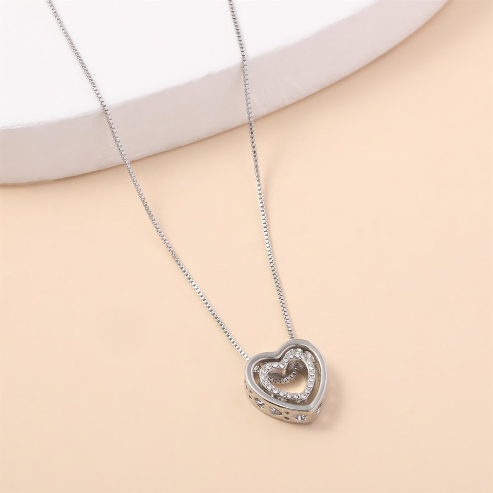 Wholesale  micro-inlaid love crystal alloy cute double heart pendant necklace