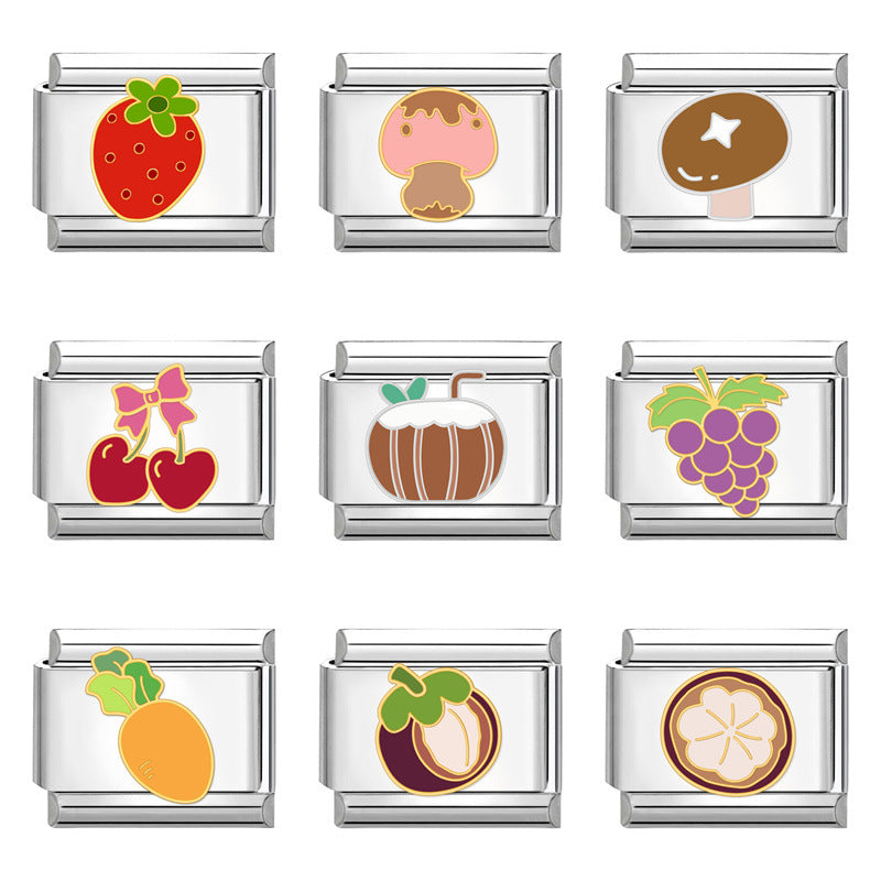 Wholesale Italian Charm Bracelet 9mm DIY Splicing Fruits and Vegetables Stainless Steel Composable Bracelet