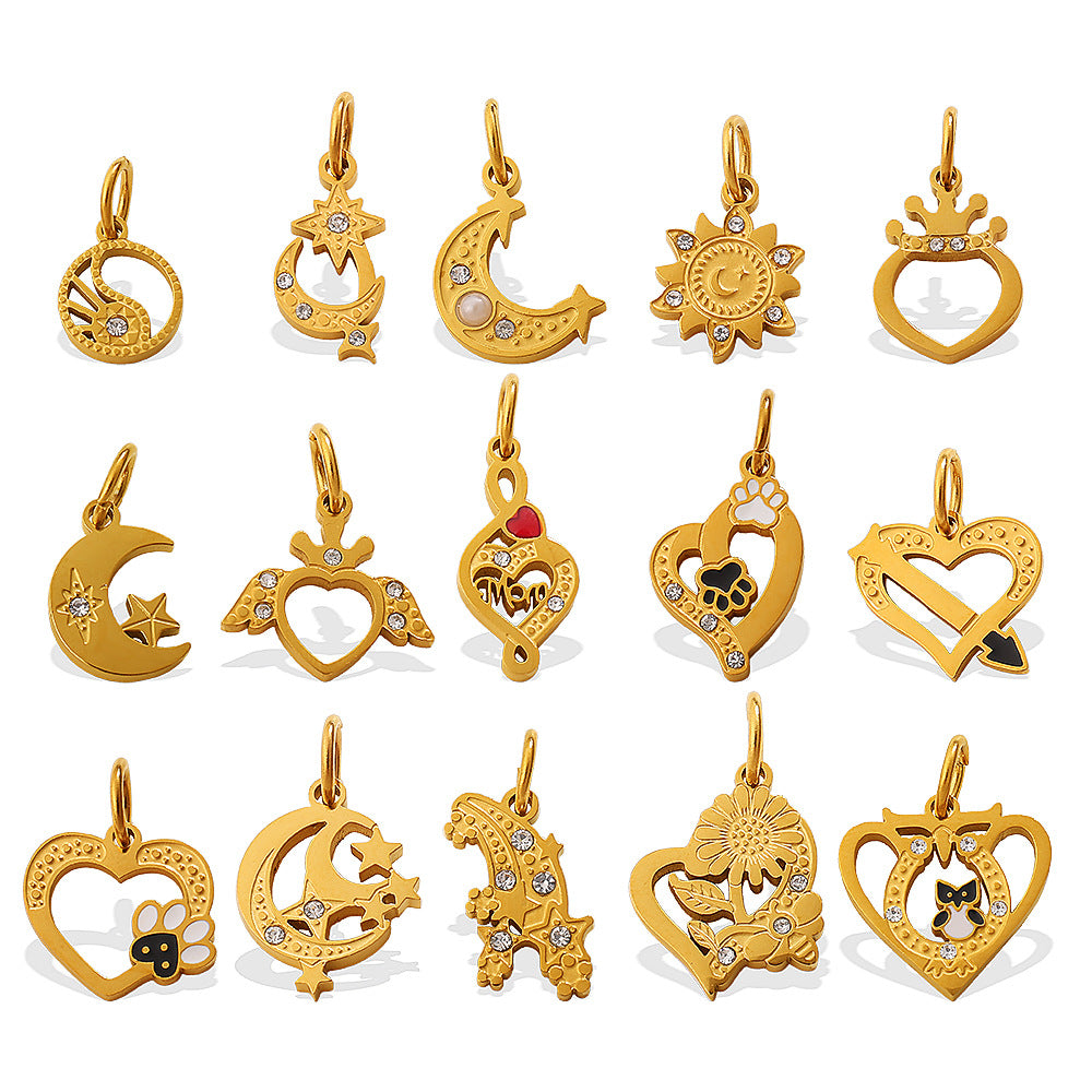 Wholesale Retro Elegant Style DIY Star and Moon Phase Diamond Charms for Jewelry