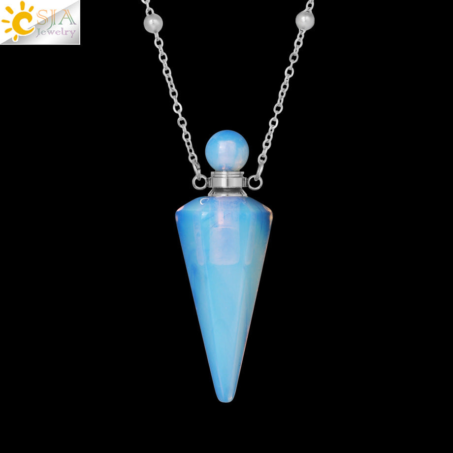 Wholesale Natural Stone Crystal Stone Hexagonal Column Perfume Bottle Necklace ACC-NE-HuaiShe002