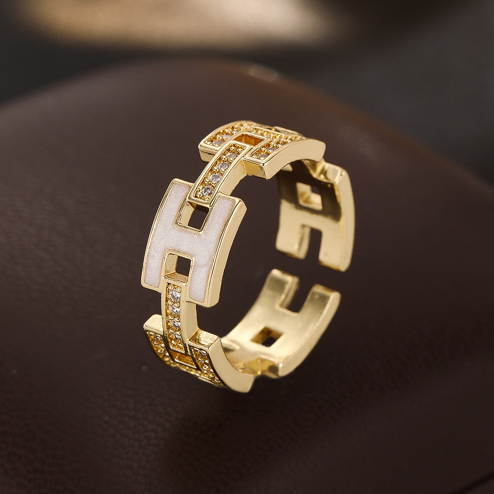 Wholesale Trendy Geometric Gold Plated Adjustable Open Ring For Women Copper Zircon Jewelry Accessory Everyday Wear Gift