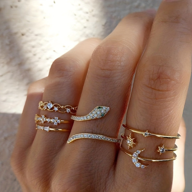 Wholesale Star,  Moon,  Heart,  Leaf,  Geometric 10-Piece Ring Set
