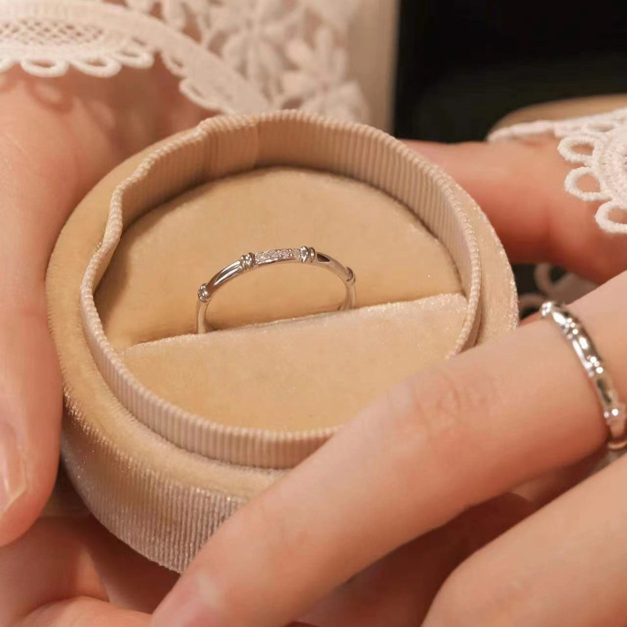 Wholesale S925 Silver Festival High Rise Bamboo Couple Ring