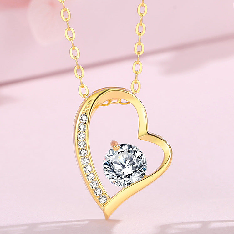 Wholesale 925 Silver Heart Pendant Necklace Zirconia Accent Chic Jewelry Accessory For Women Gift