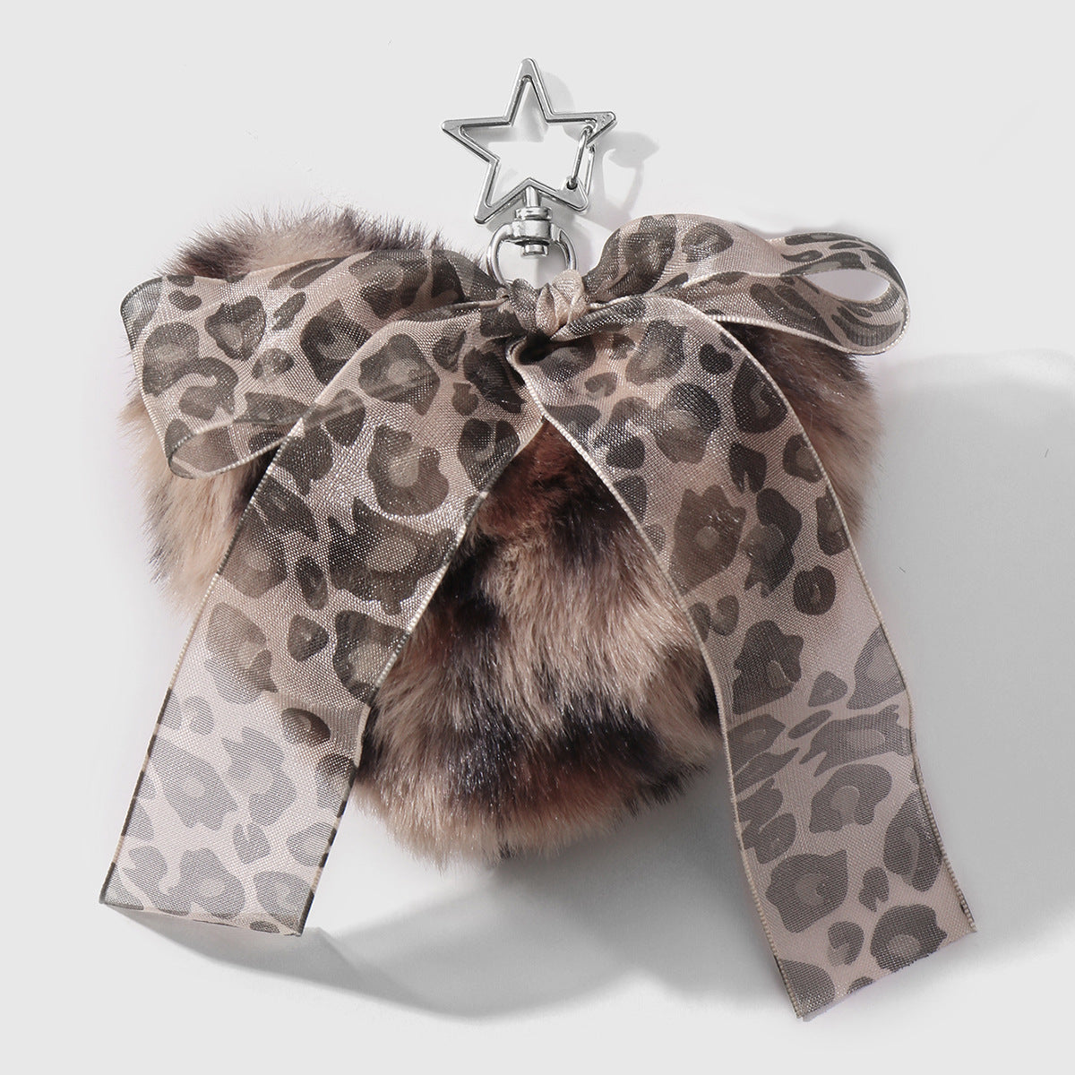 Wholesale Plush Leopard Print Heart Star Leather  Bow Keychain