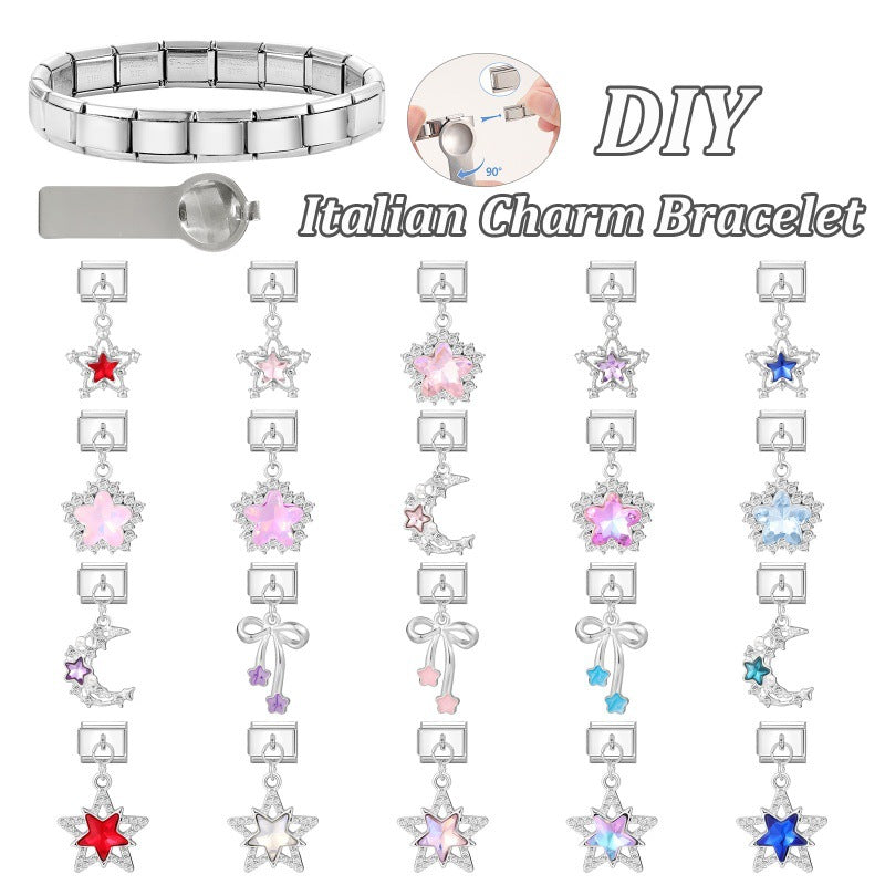Wholesale  Italian Charm Bracelet 9mm DIY  Star Pendant Creative Stainless Steel Composable Bracelet