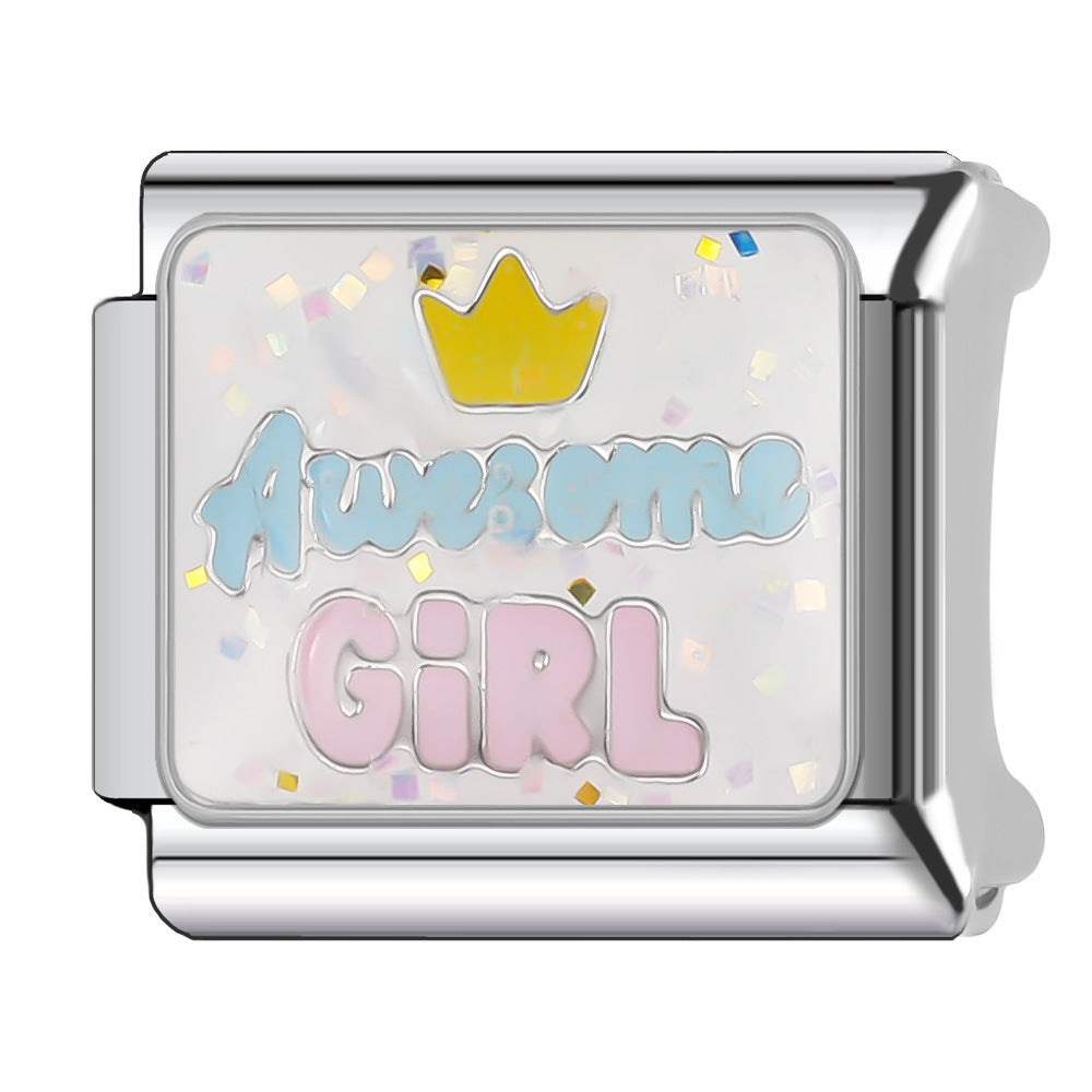 Wholesale Italian Charm Bracelet 9mm DIY Splicing English Short Sentence Series Stainless Steel Composable Bracelet