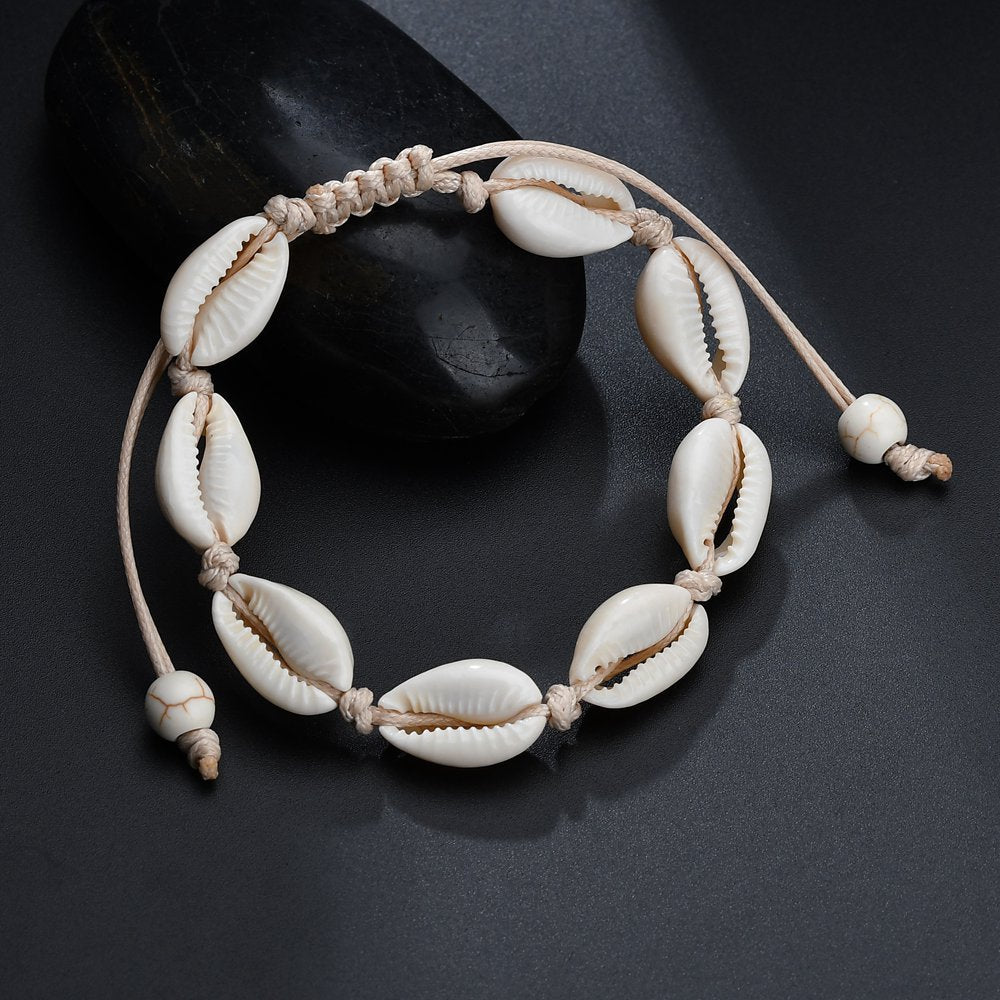 Wholesale Bohemian Style Adjustable Shell Bracelet Geometric Shape Handwoven Foot Jewelry  Anklets